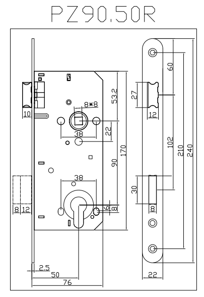 Serrure de porte PZ90.50R
